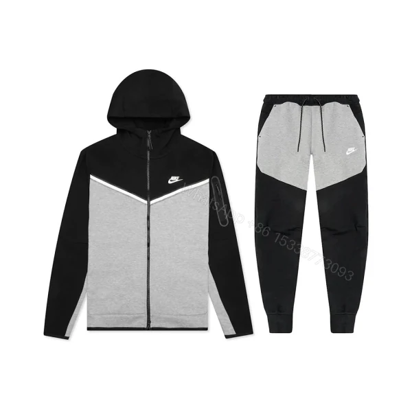 View 3 of Nike Sportswear Tech Fleece Full Zip Hoodie & Joggers Set Black And Dark Grey Heather