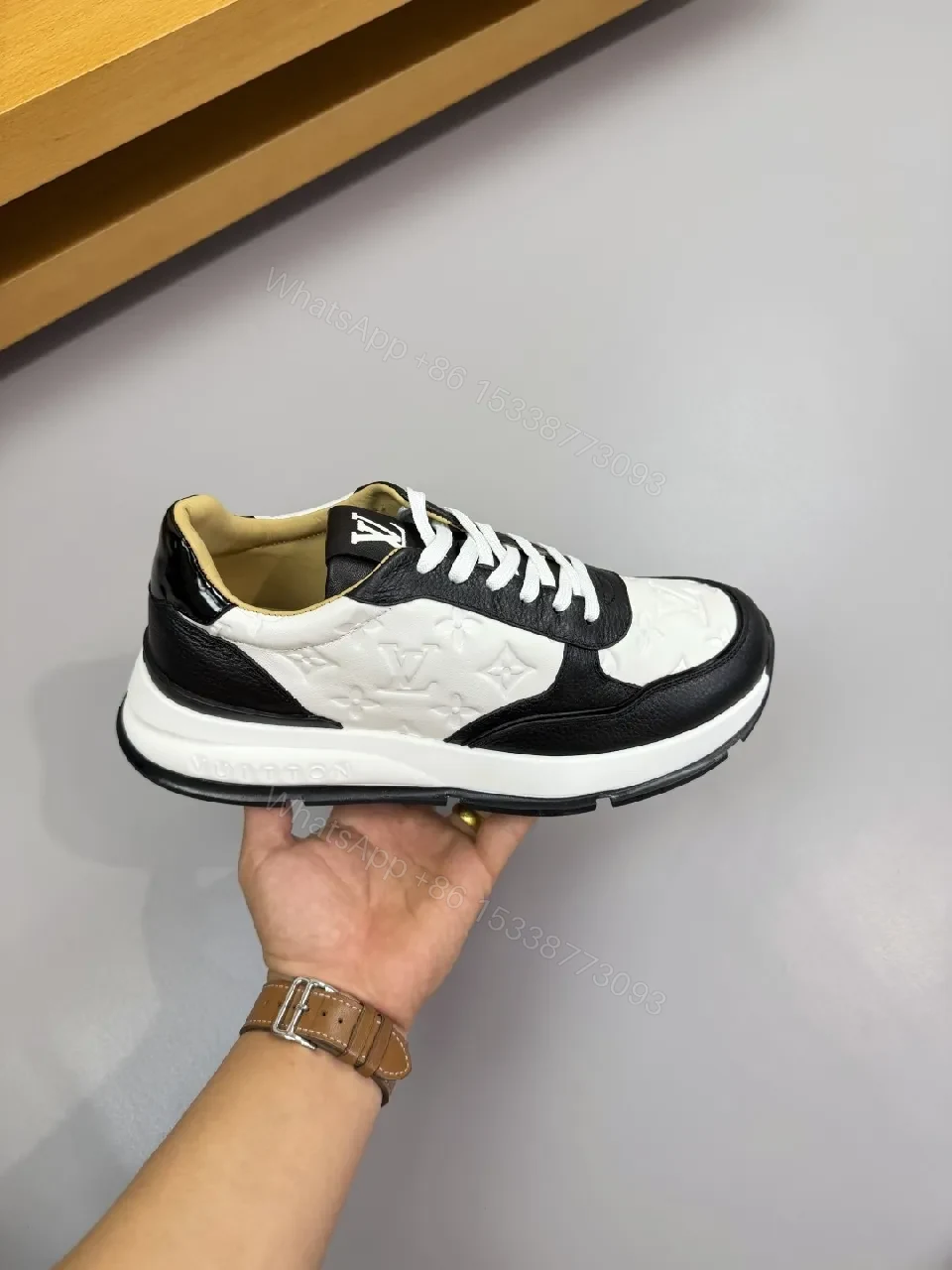 View 4 of Monogram Texture Sneakers: All‐Day Comfort, Black/White Style
