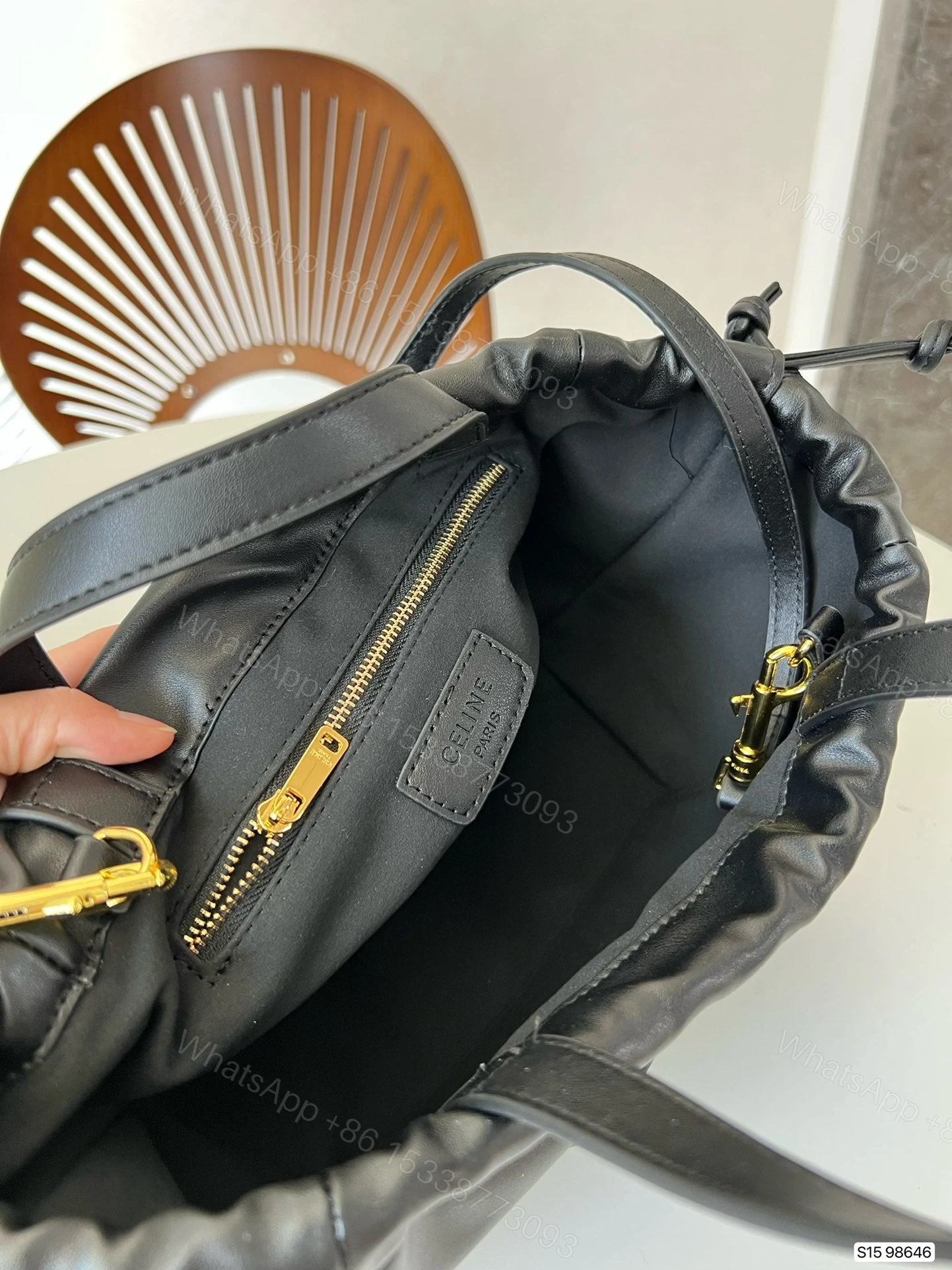 View 3 of CELINE SMALL CABAS DRAWSTRING CUIR TRIOMPHE IN SMOOTH CALFSKIN BLACK 24CM 111013DU338NO
