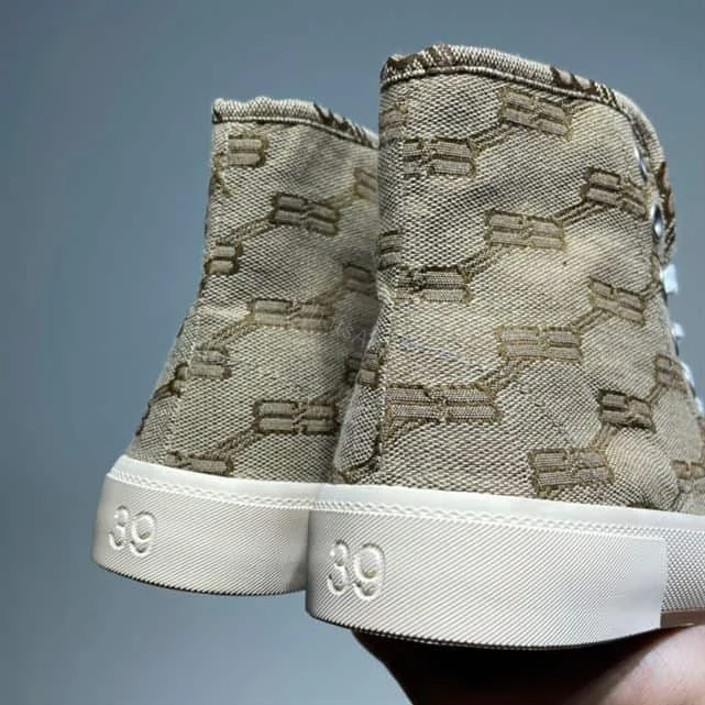 View 5 of BALENCIAGA MEN’S PARIS HIGH TOP TRAINERS BB MONOGRAM IN BEIGE – BB209