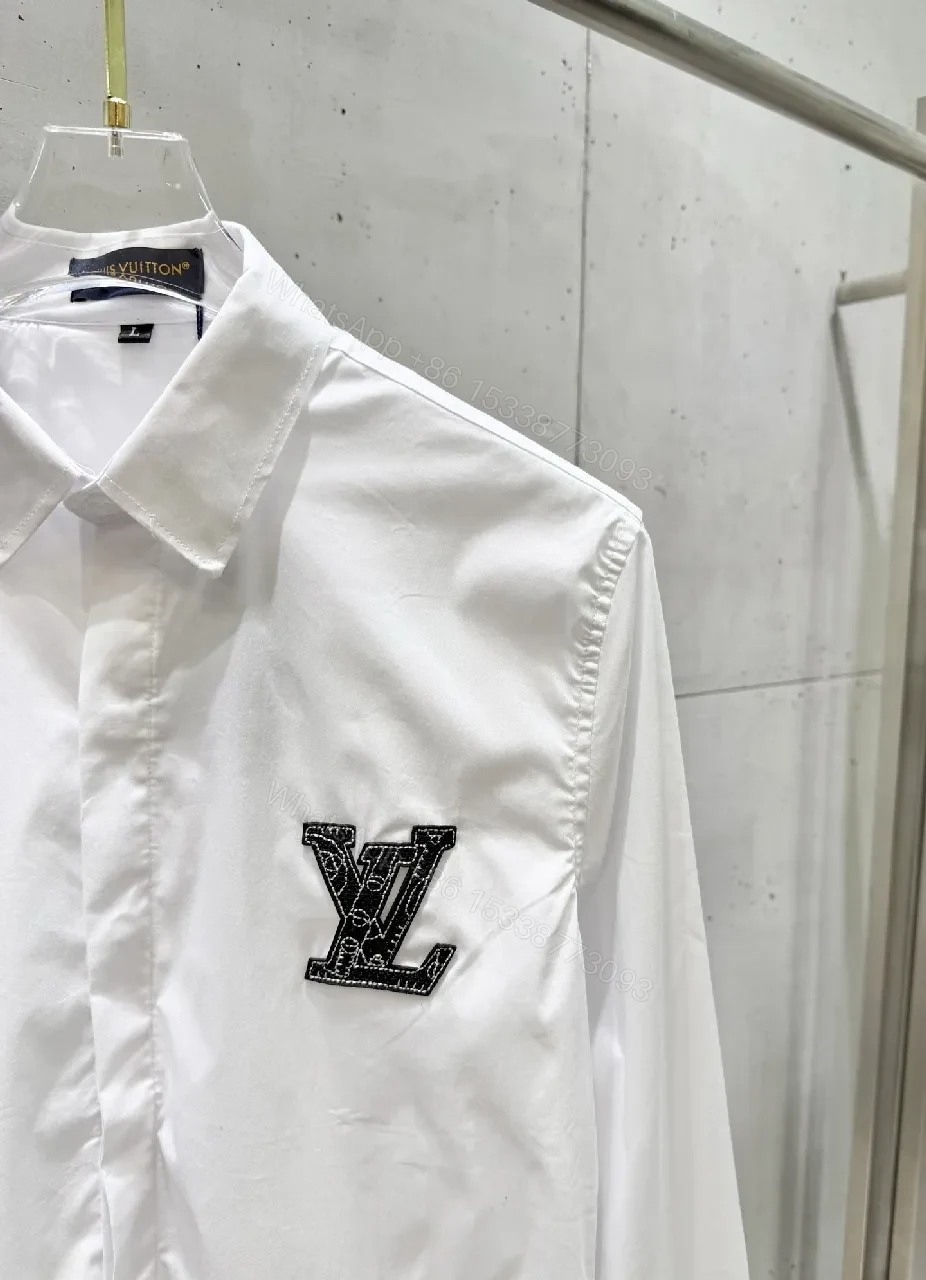 View 8 of White Button-Down Shirt: Subtle LV Crest, Clean Luxury, All-Day Comfort