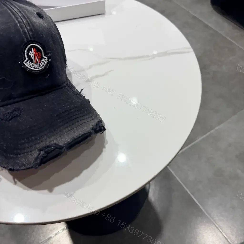View 3 of Black Cotton Twill Cap — Subtle Luxury, Distressed Edge Cap