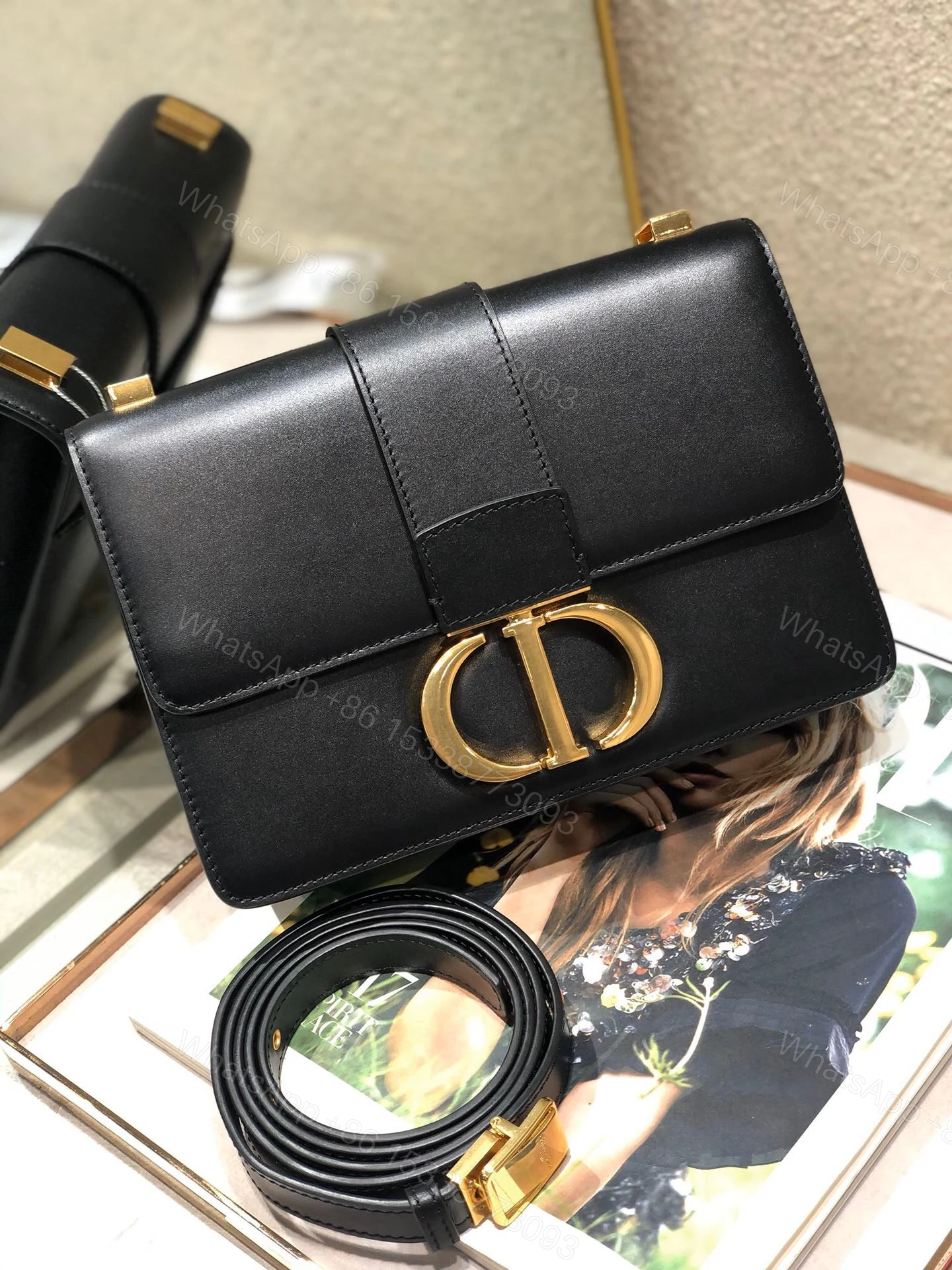View 2 of Dior 30 Montaigne Super High-Quality Women’s Handbag Black with Gold Lock 24x17x8cm