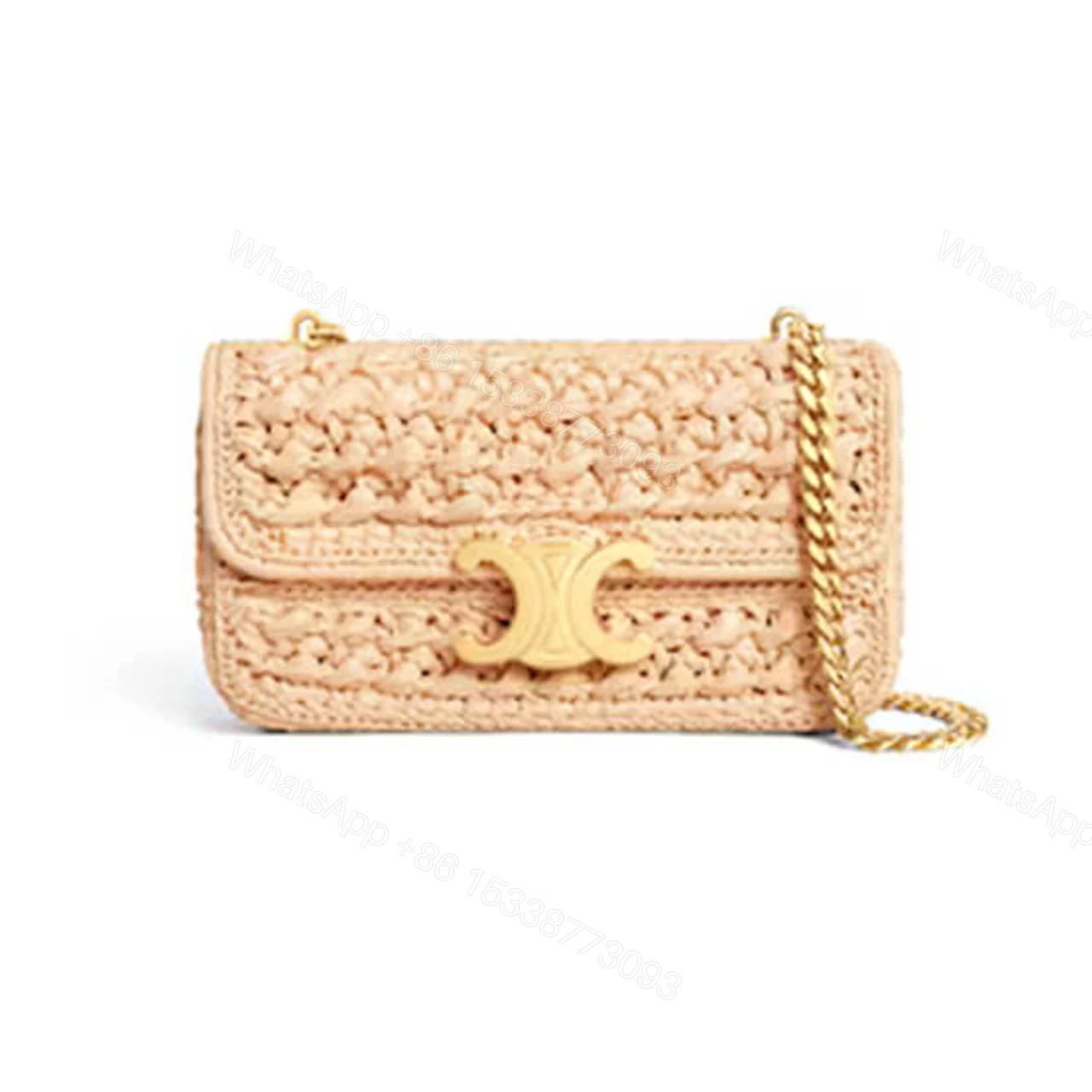 CELINE CHAIN SHOULDER BAG CLAUDE IN RAFFIA EFFECT TEXTILE — view 1