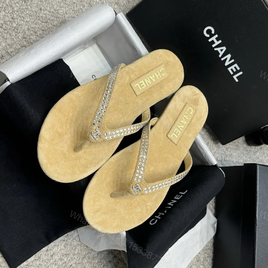 View 2 of Chic Sparkle Sandals: Suede, Rhinestone, Luxury Flip Flops
