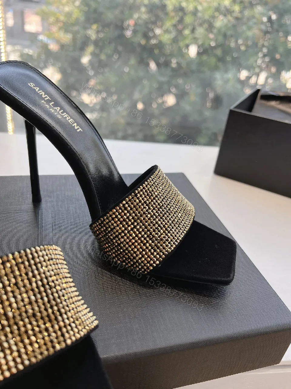 View 9 of Saint Laurent Rhinestone Strap Sandals - Modern Luxury, Open-Toe