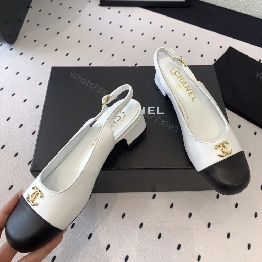 View 5 of 高仿Chanel*G45768C圓頭露跟單鞋小牛皮白色3.5CM免檢版