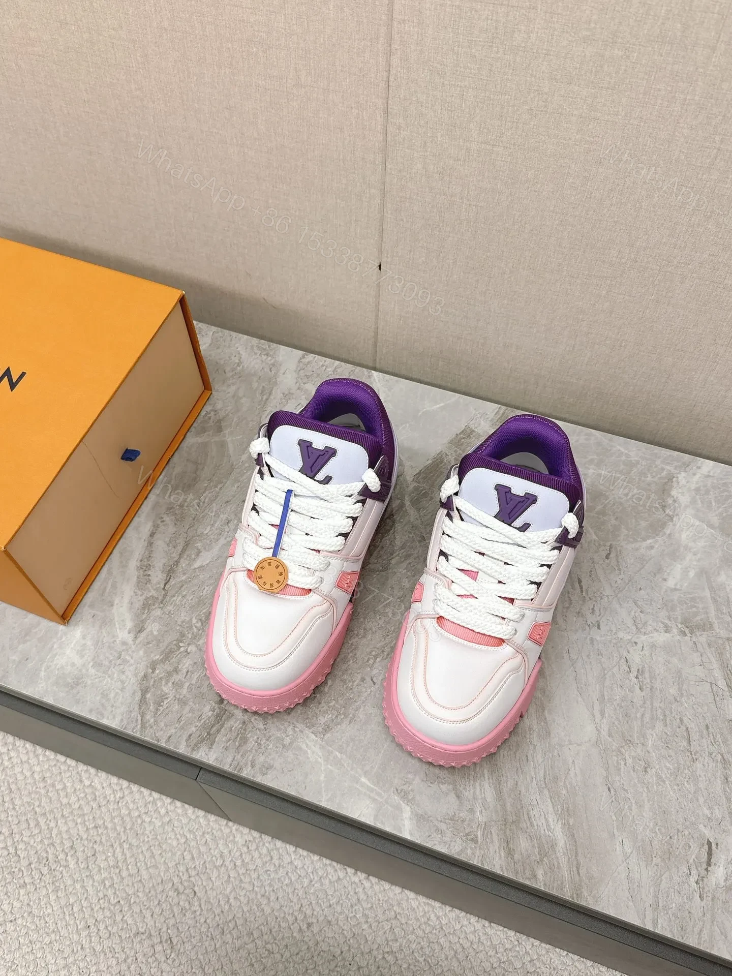 View 4 of LV Women White Pink Purple Leather Sneakers