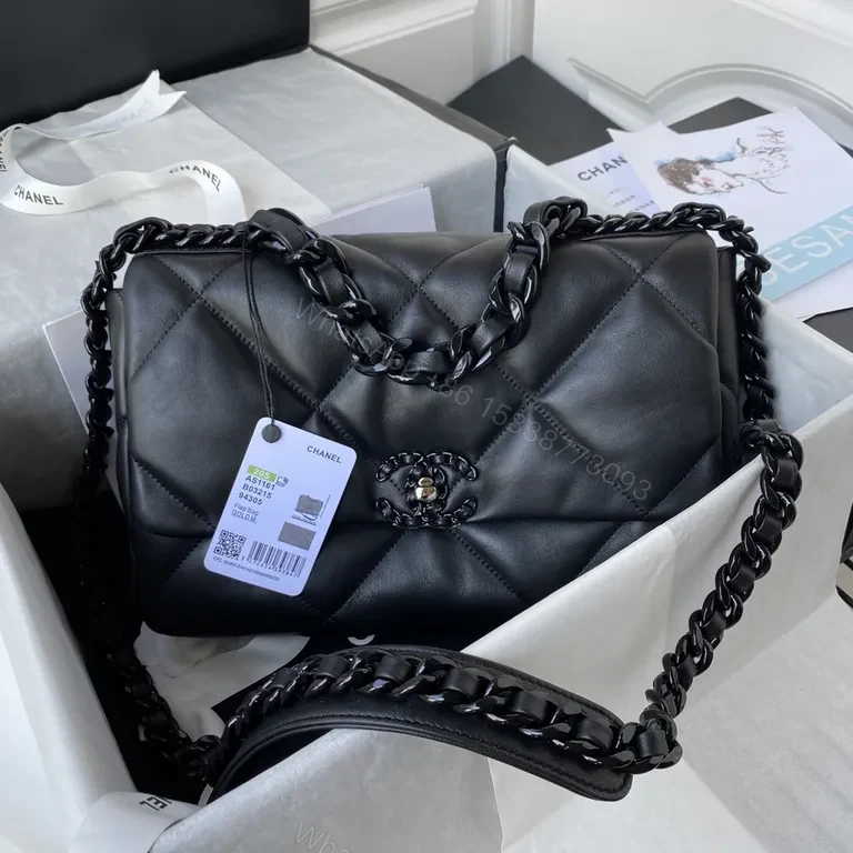 View 8 of Chanel-esque Quilted Leather Bag with Bold Chain Strap