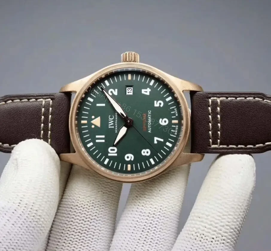View 3 of IWC Pilot Spitfire Bronze Replica Watch with Green Dial
