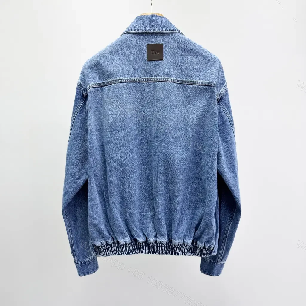 View 6 of Denim Zip Jacket with Embroidered Accent: Modern Luxe