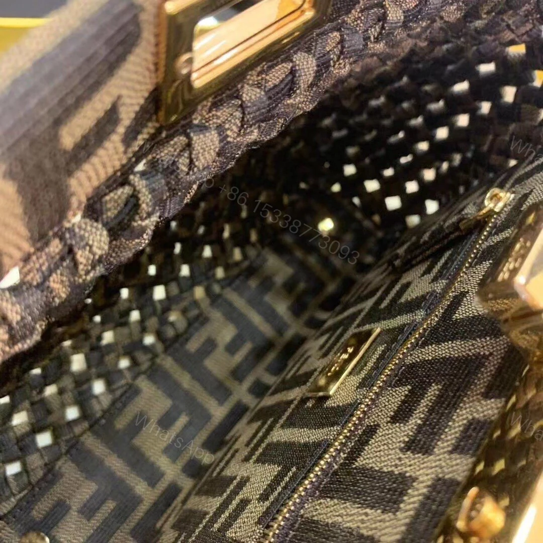 View 5 of Fendi Brown Jacquard Interlace Iconic Peekaboo Mini Bag