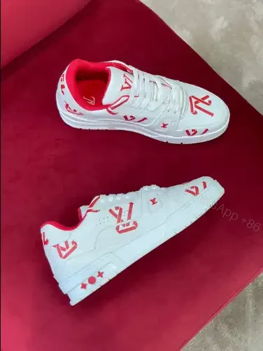 View 9 of LOUIS VUITTON TRAINER LOW-TOP SNEAKERS IN WHITE AND RED – LSVT388
