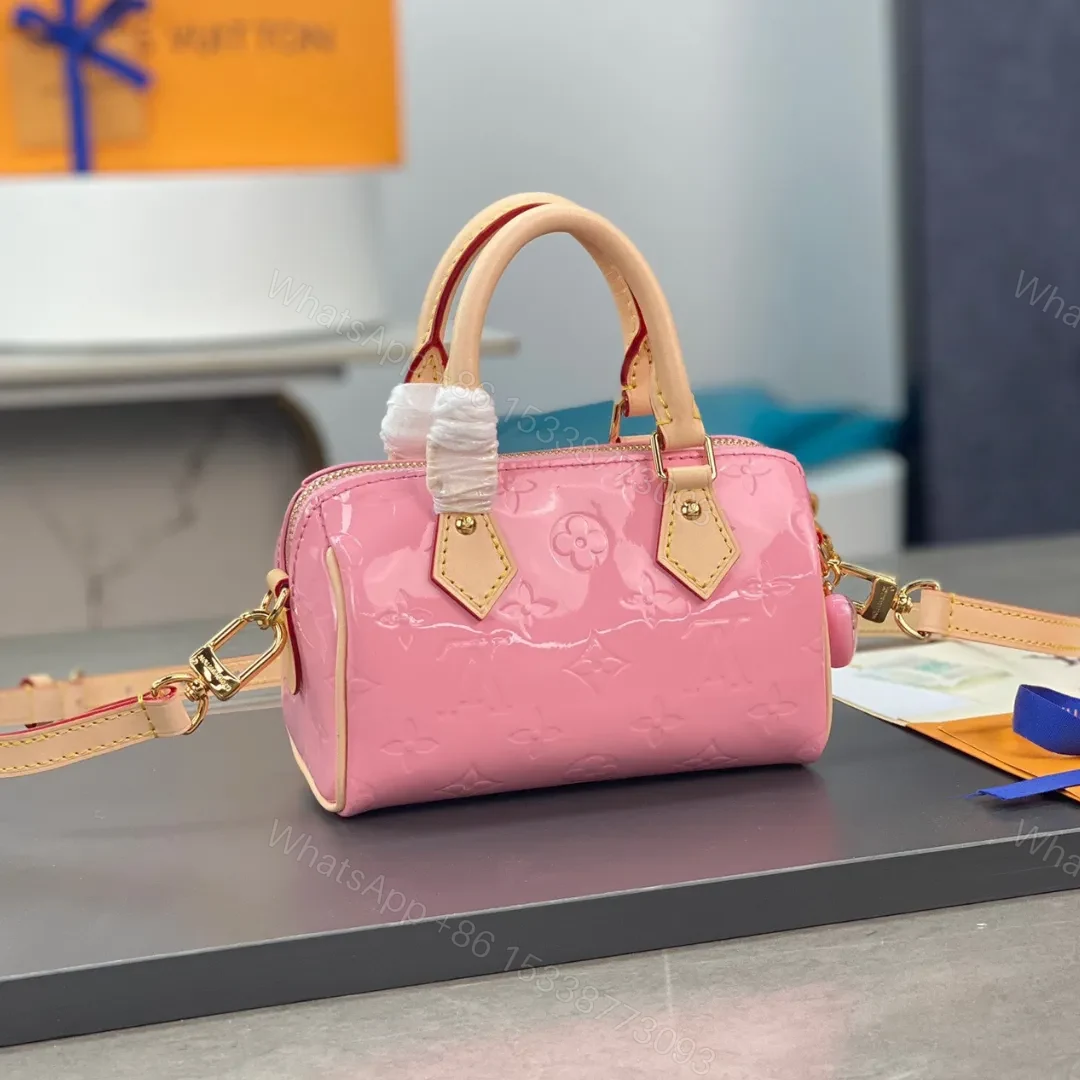 Louis Vuitton LV Nano Speedy Pink Mini Like Auth Shiny Leather Handbags 16x10x7.5cm — view 1