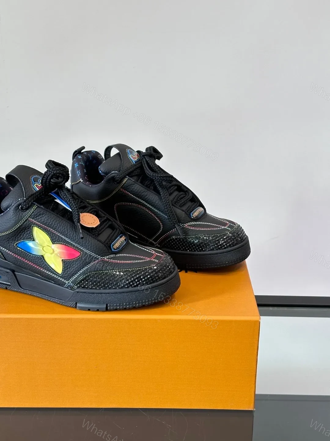 View 6 of LV Men Black Leather Colorful Accent Sneakers