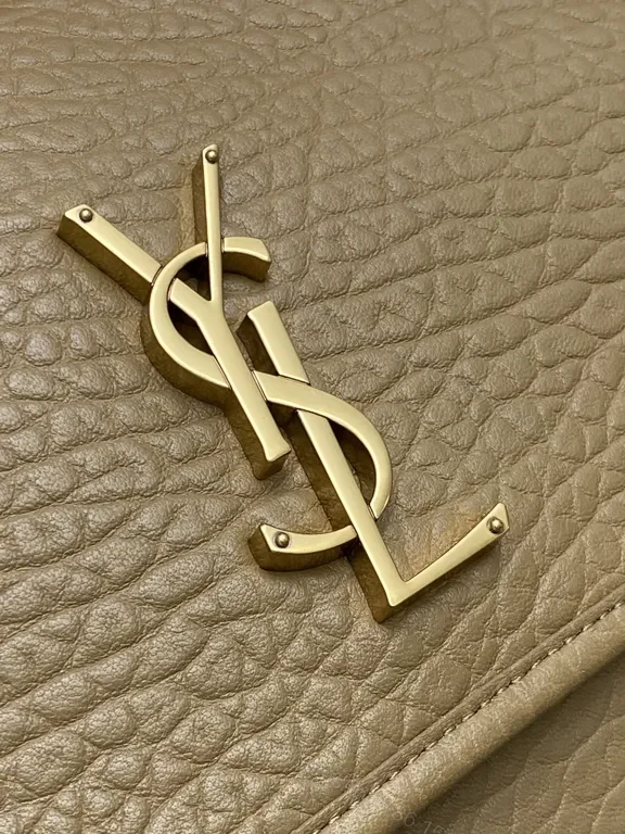 View 4 of Structured Pebble-Leather YSL Monogram Bag, Gold Hardware, Crossbody/Shoulder