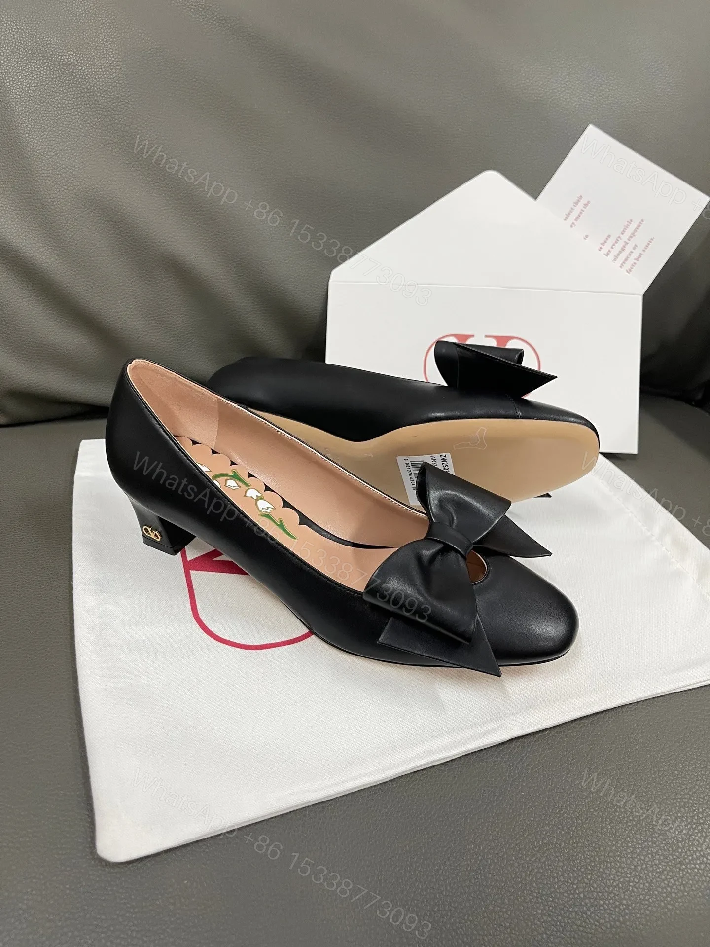 View 3 of Valentino Women Black Leather Bow Detail Flats