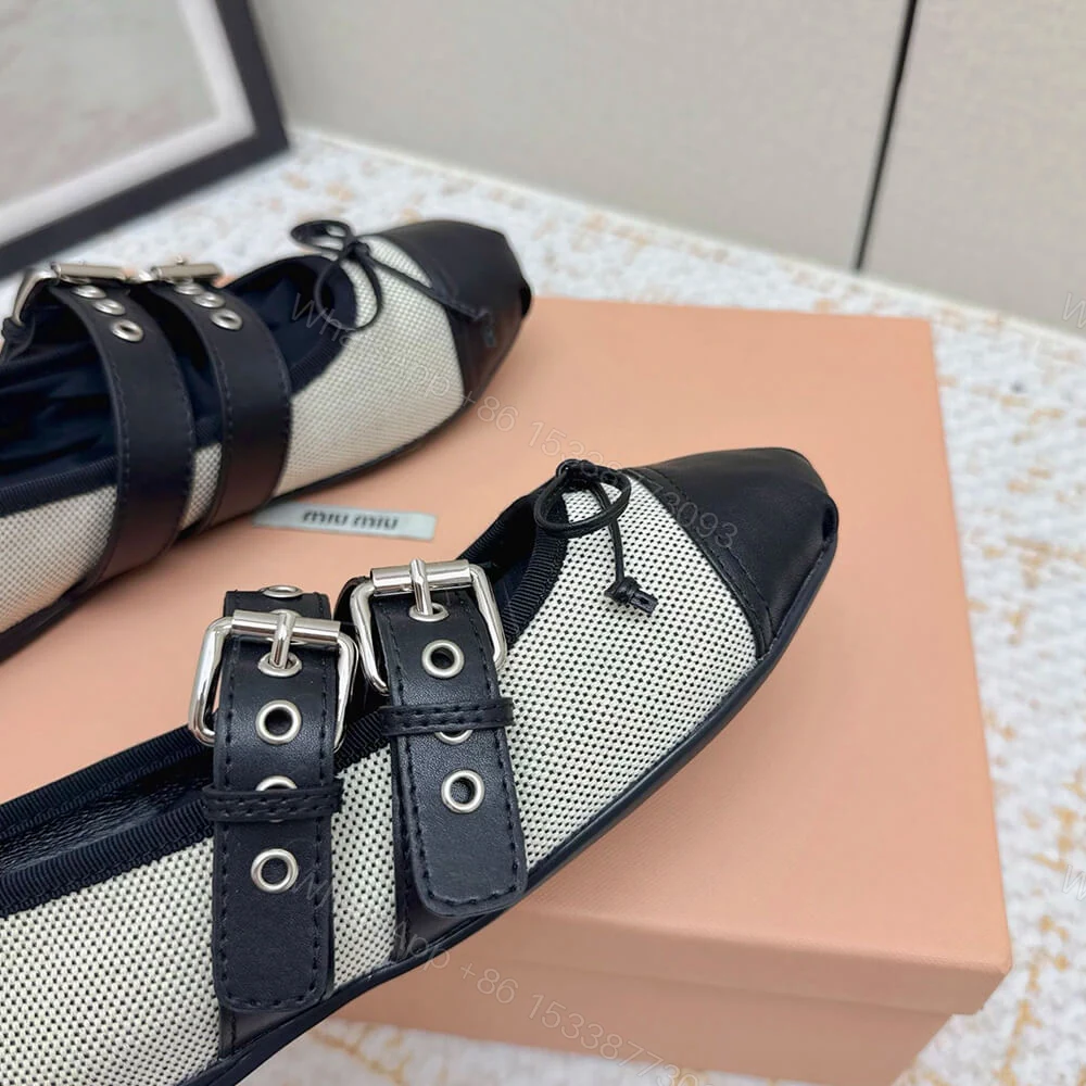 View 7 of MIUMIU Canvas and leather ballerinas 725618