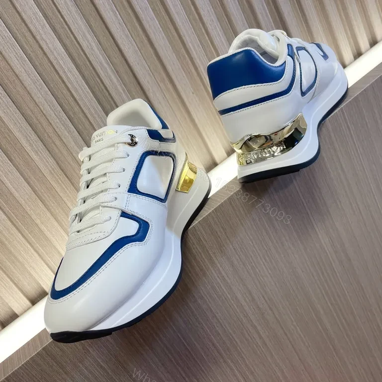 View 2 of White & Navy Luxury Trainer: LV-Emblem, Premium Sneaker