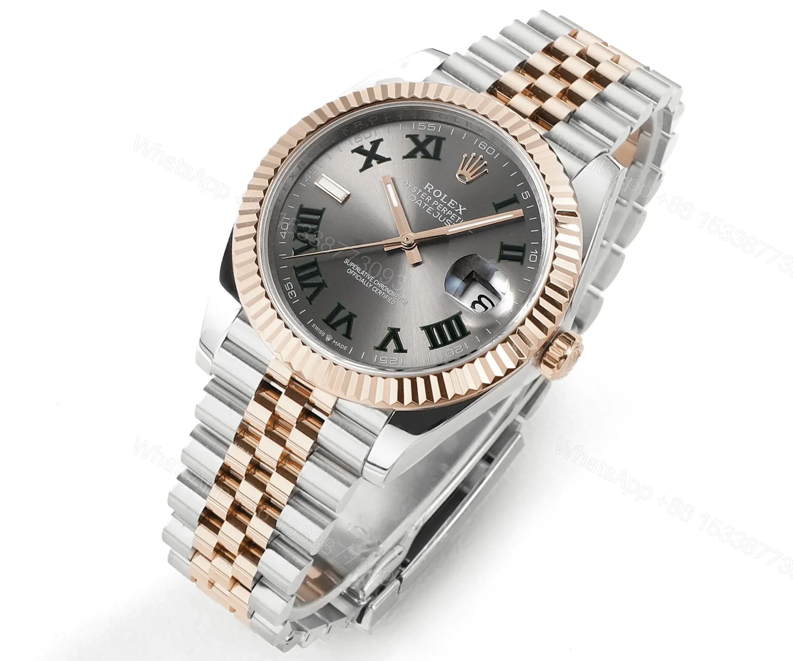 View 2 of Rolex Datejust 41 Everose Rolesor Fluted Jubilee Slate Roman Dial Watch 126331-0016