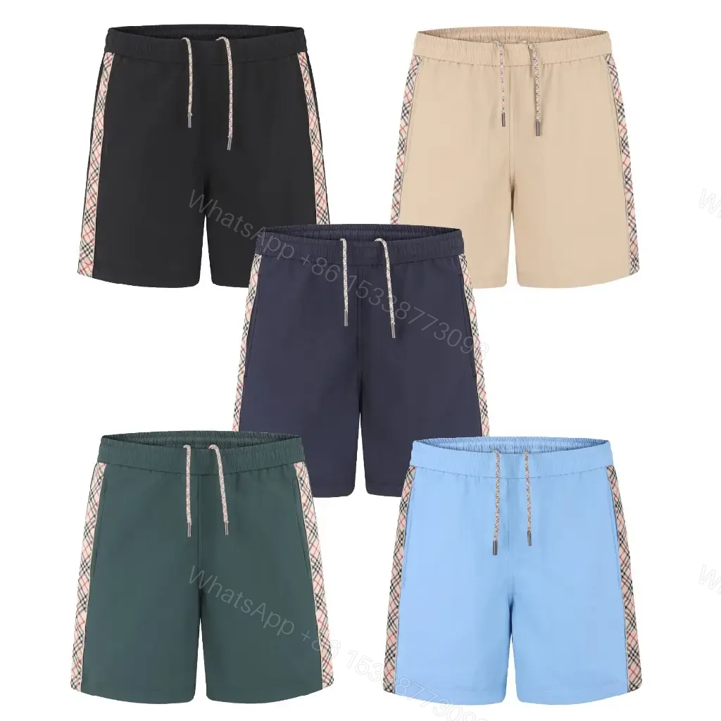 View 2 of Dark Green Shorts Burberry-style Plaid Panels Swimwear Drawstring Waist Men’s Shorts