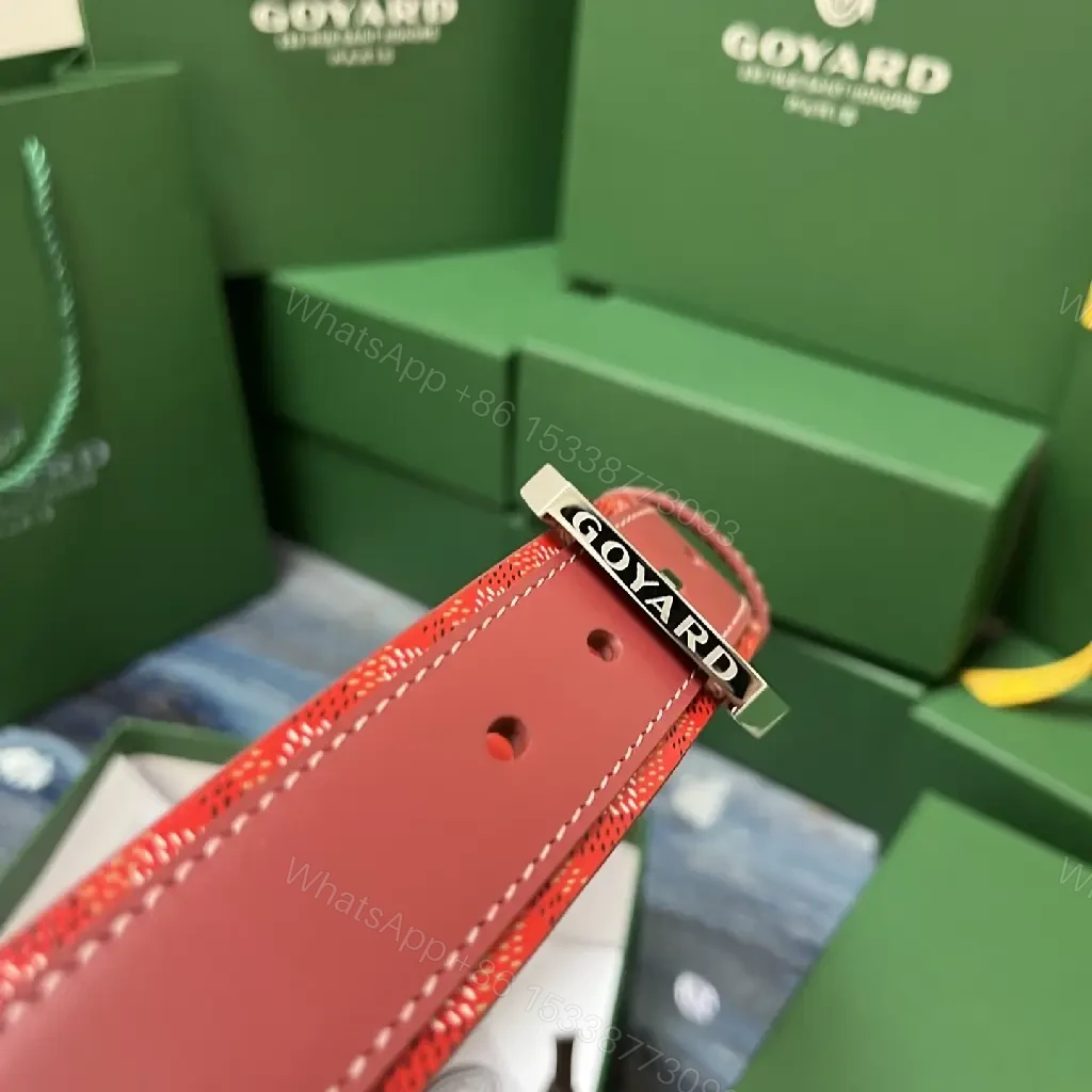 View 5 of Red Leather Belt with Signature Pattern Textile Buckle