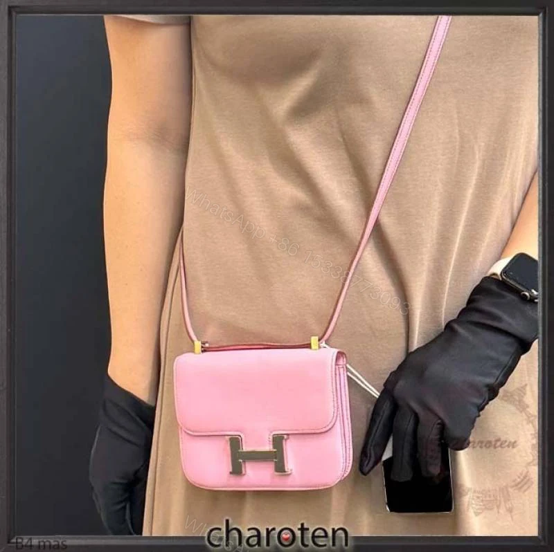 View 2 of First Copy Hermes Constance Style Pink Mini Sling Bag With Gold H Lock And Premium Finish