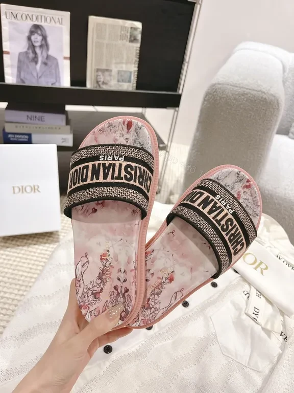 View 6 of Graphic Floral Dior-Inspired Slides, All-Day Comfort