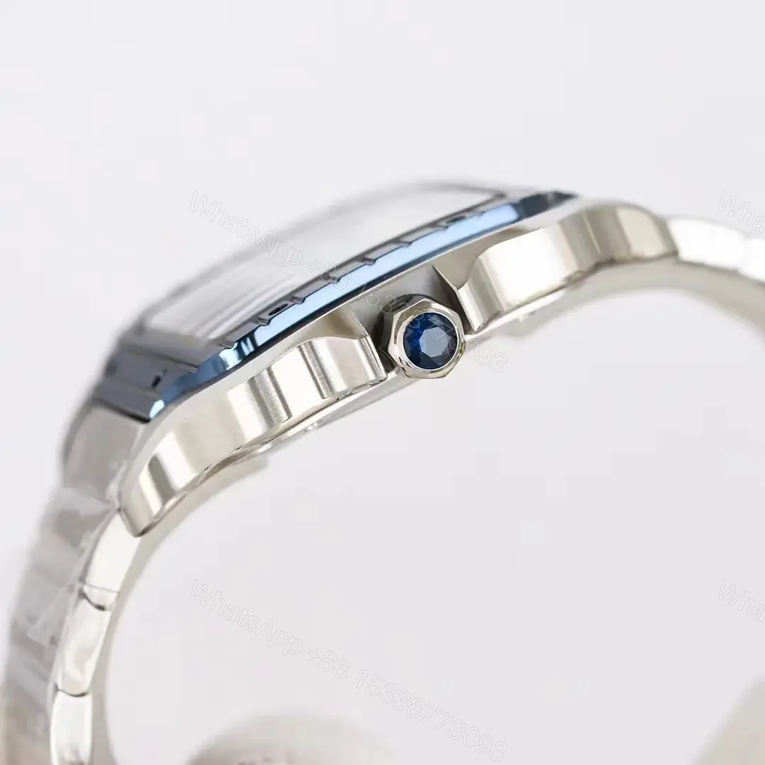View 6 of Cartier super clone Santos Blue Bezel White Dial Steel Bracelet 40MM Premium RG-CARTIER-SANTOS-BLU-BEZ-WHT-STL-40