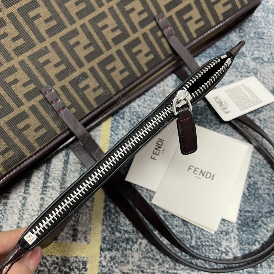 View 4 of Fendi Tobacco Blue Zucca Print Coated Canvas Medium Roll Tote Bag