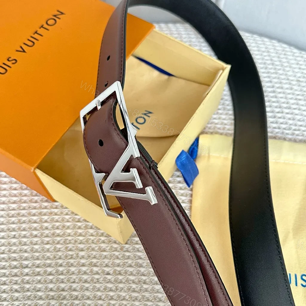 View 8 of Two-Tone Leather Belt with Geometric Buckle - Everyday Luxury
