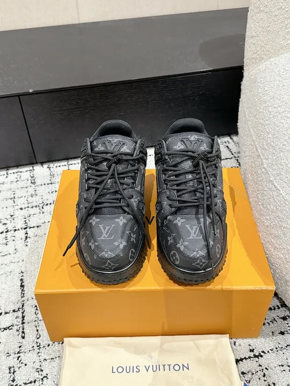Monochrome LV-Style High-Tops with Subtle Patterned Monogram Sneakers — view 1