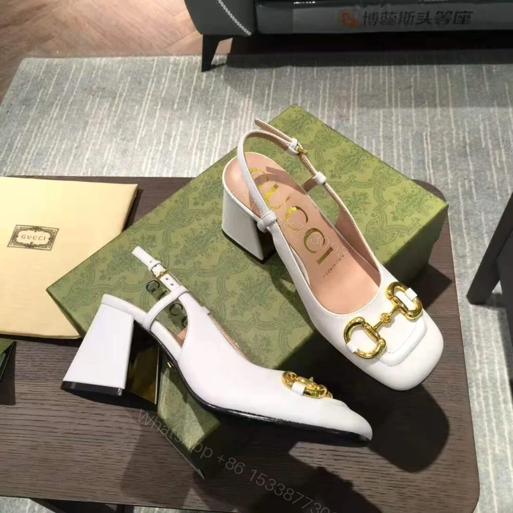View 4 of Gucci Women’S Mid Heel Slingback With Horsebit White ‎643892 C9D00 9022