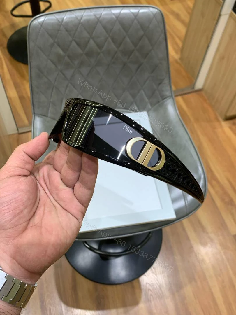 View 5 of First Copy Dior Black Square Sunglasses Gold Logo Premium Unisex UV Protection