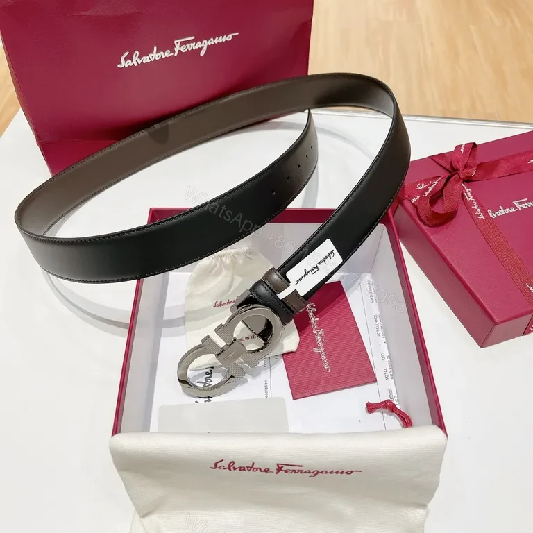 View 6 of Iconic Gancini Belt â€” Italian Calf Leather, Gunmetal Buckle, Black Style