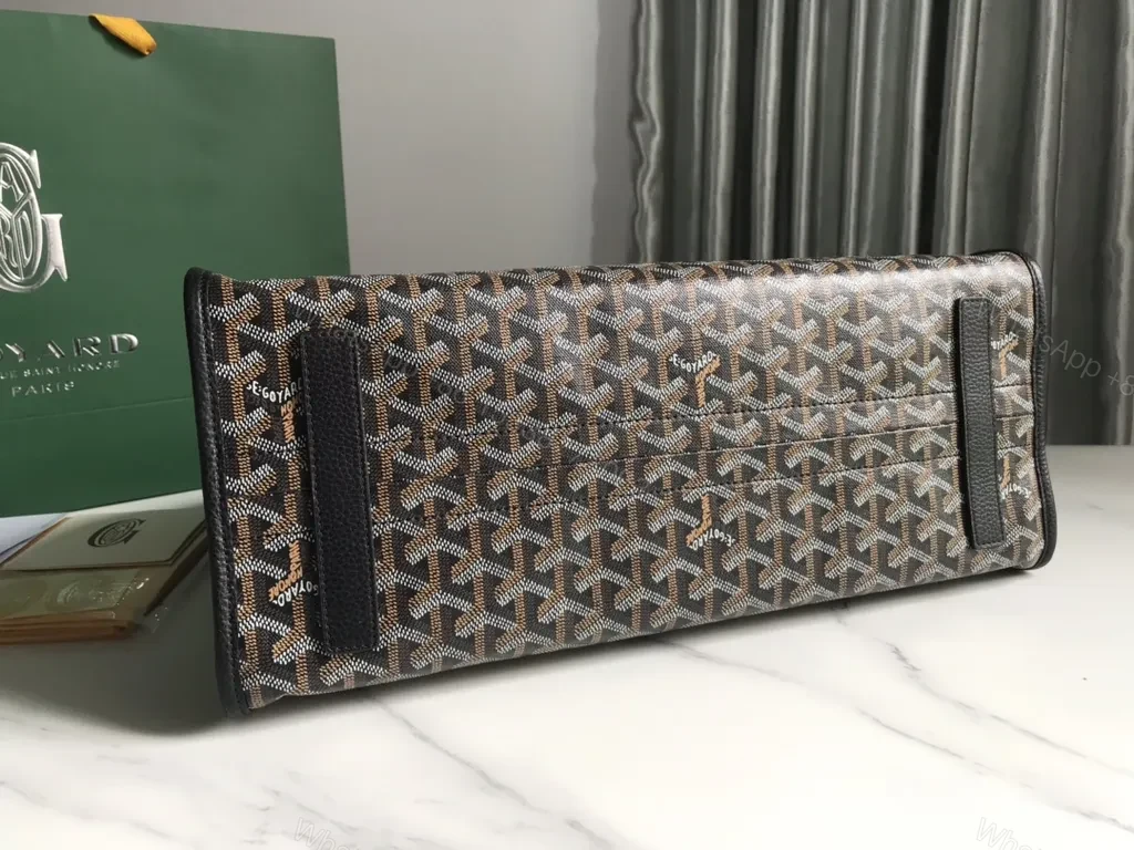 View 2 of Structured Goyard-Pattern Tote: Luxury Office Bag with Leather Trim