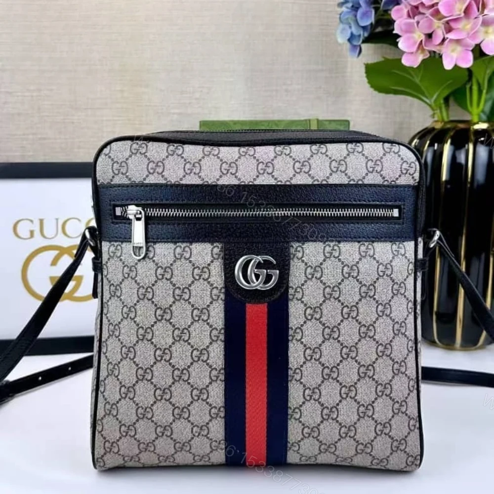 View 2 of Gucci Ophidia Small Messenger Bag Beige and Blue GG Supreme Canvas 23Cm ‎547926 96IWN 4076