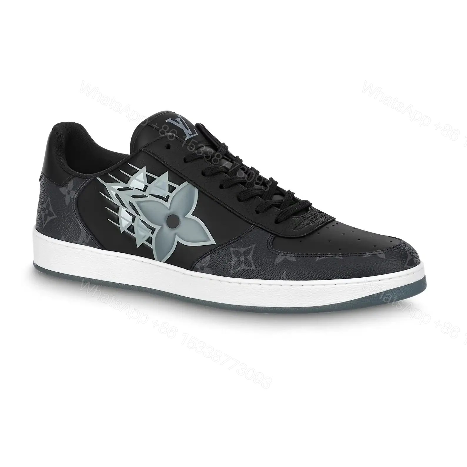 LOUIS VUITTON RIVOLI SNAKERS IN BLACK CALF LEATHER AND MONOGRAM CANVAS – LSVT368 — view 1