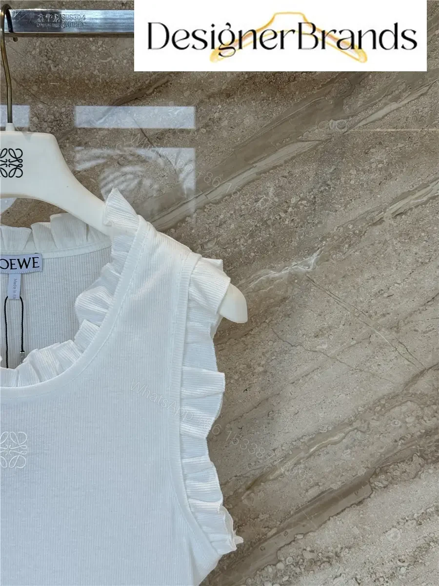 View 5 of LOEWE Paula Ibiza White Cotton-Blend Ruffled Vest