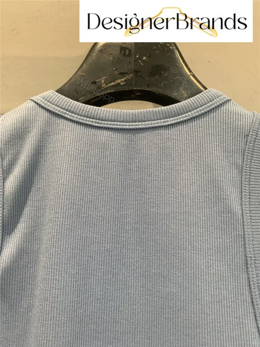 View 8 of Celine Blue Silk-Cotton Blend Ribbed Tank Top