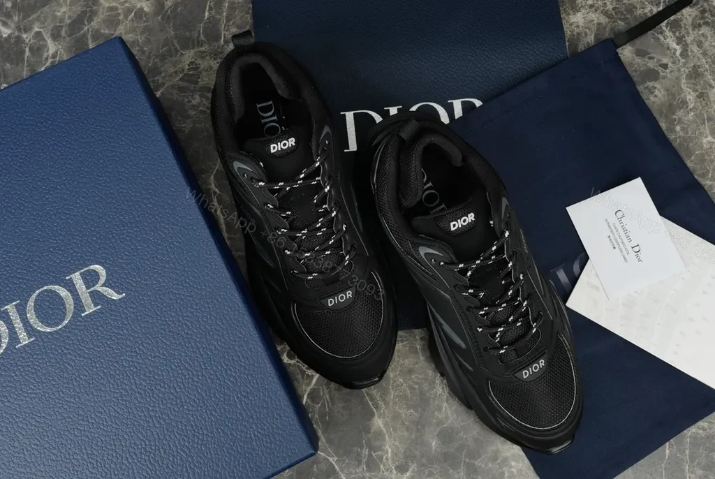 Bold Dior-Influenced Sneakers: Luxe All-Black, Sculpted Comfort — view 1