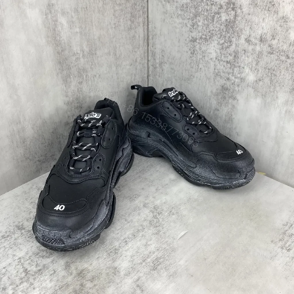 View 3 of Chunky Black Leather Textured Runways: Luxe Comfort Sneakers