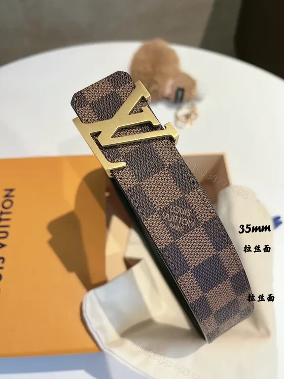 View 2 of Damier Pattern Belt: Damier Canvas, Gold Buckle, 35mm Leather Backing