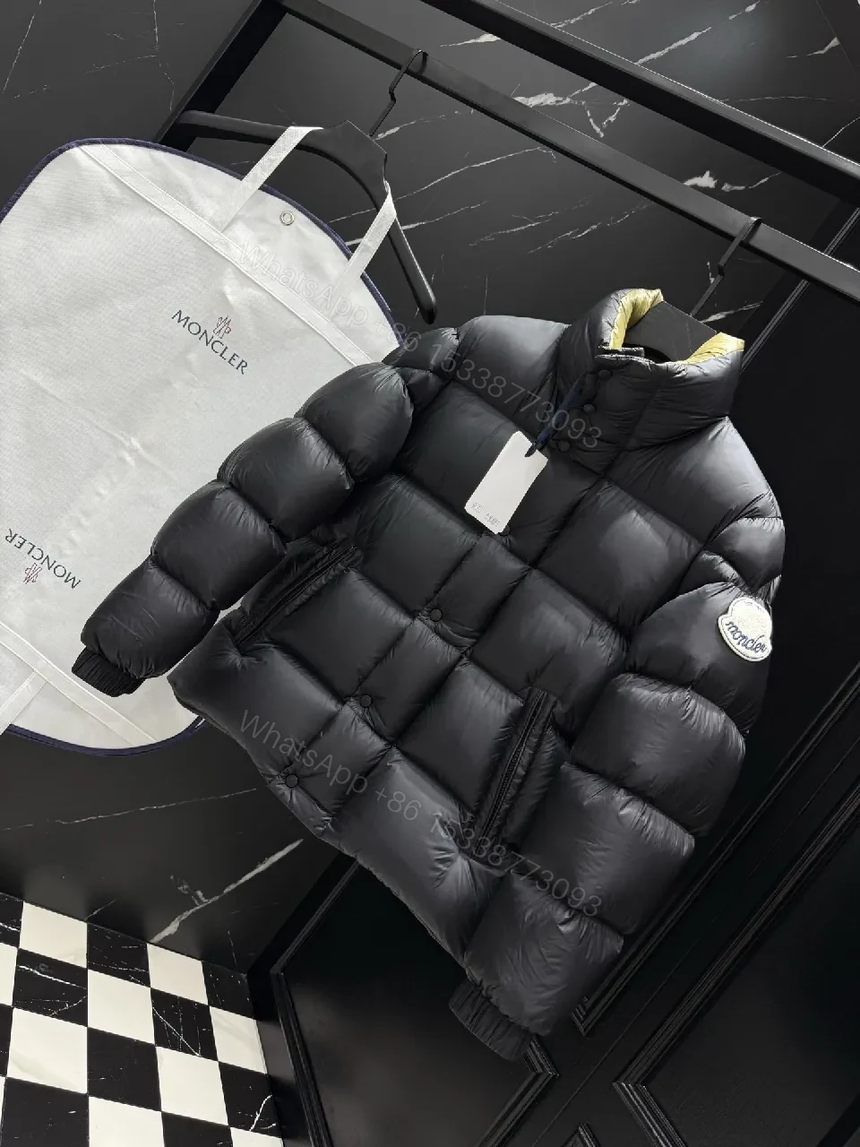 View 6 of Puffer Perfection: Short Black Down Jacket with Moncler Patch