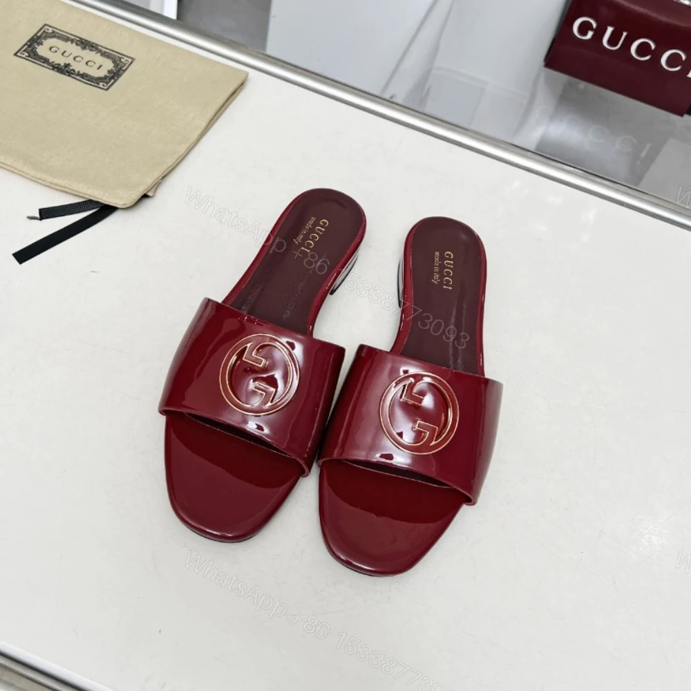 View 2 of GUCCI WOMEN ROUND INTERLOCKING G SANDAL IN BURGUNDY 820860 BNC00 6207