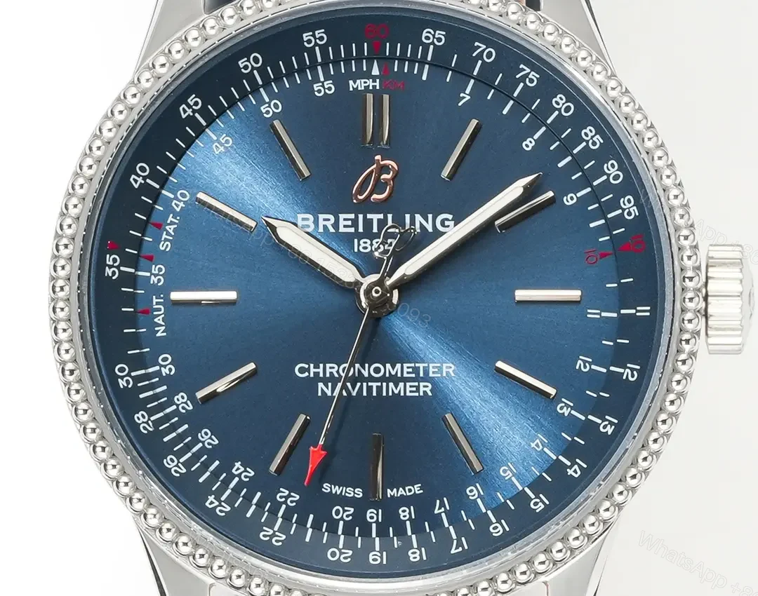 View 3 of V9 Factory Breitling Women’s Navitimer Automatic Watch – Blue Dial, Stainless Steel Case, Leather Strap