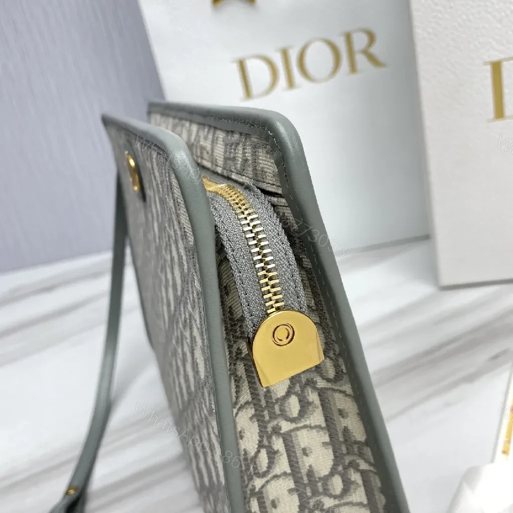 View 3 of Structured Monogram Wallet — Signature Pattern, Gold Hardware, Zippered Clutch
