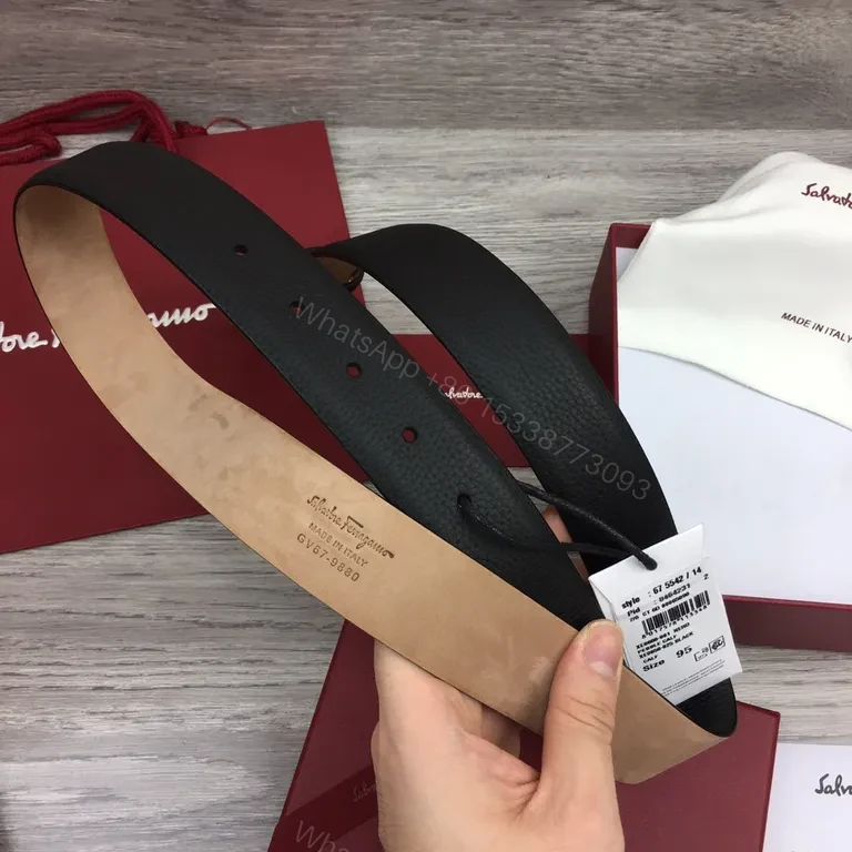 View 9 of Gold Buckle Leather Belt â€” Luxury Pebble-Grain, Ferragamo-Inspired