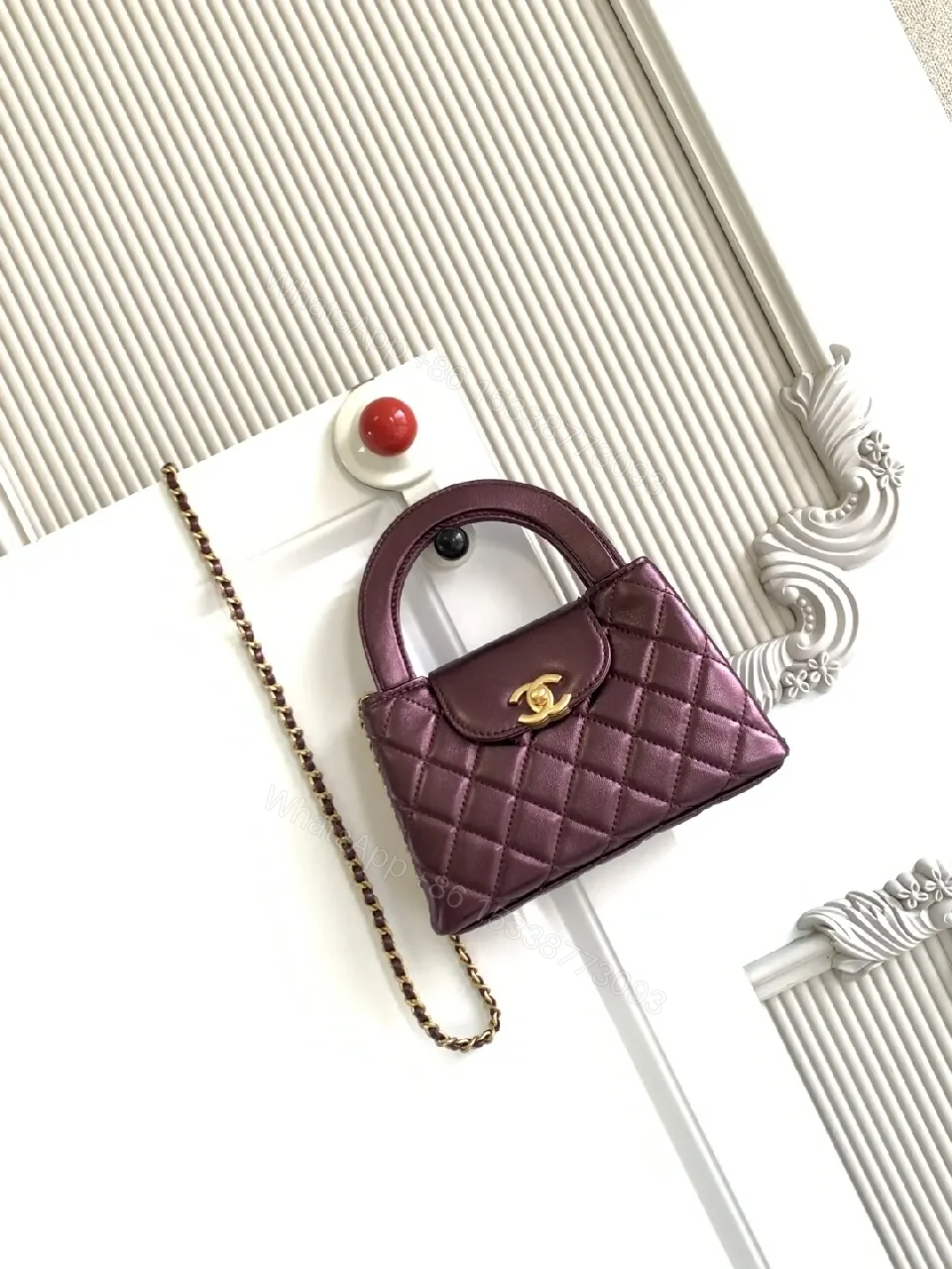 Chic Quilted Mini Bag — Burgundy Leather, Gold Hardware, Compact Luxe — view 1