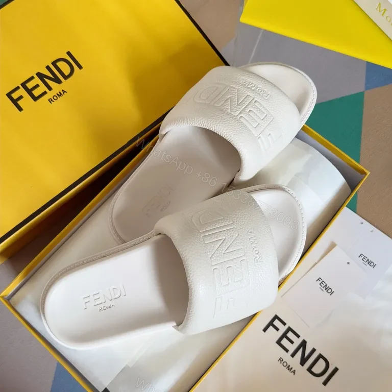 View 6 of Monochrome Fendi ROMA Leather Slip-On Sandals, Luxury Comfort